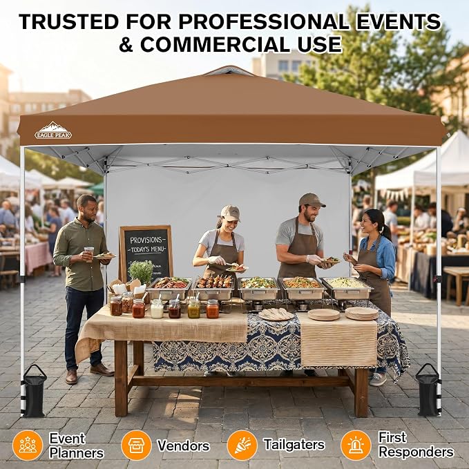 EAGLE PEAK Commercial Canopy 10x10 Pop Up Canopy Tent with 1 Sidewall, Easy Setup Heavy Duty Instant Event Shelter for Vendors & Markets, Outdoor Sun Shade, Khaki
