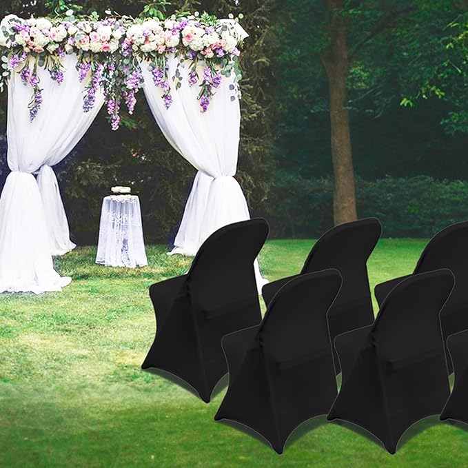 Folding Chair Covers Black Stretch Spandex Chair Covers Upgraded Universal Washable Fitted Chair Slipcovers Protector for Party, Wedding, Holidays, Banquet, Celebration (Black)