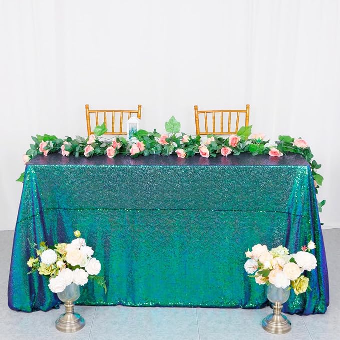 ShiDianYi Iridescent Green Tablecloth for Birthday Wedding Decor 60X102 Inch Sequin Tablecloth Green Table Cloth for Rectangle Sparkle Table Overlay Green Blue Tablecloth Mermaid