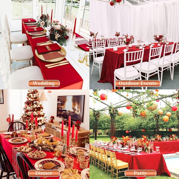 Showgeous 4 Pack Red Rectangle Tablecloth, 60 x 102 Inch, Wrinkle Resistant, Machine Washable Polyester Table Cover for Dining Table, Wedding, Parties