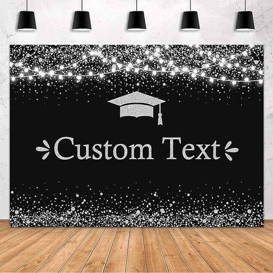 MEHOFOND Custom Black and Silver Graduation Backdrop Class of 2025 Graduation Party Decorations Congratulation Graduate Backdrop 2025 Congrats Grad Banner Prom Party Decoration Photo Props 7x5ft