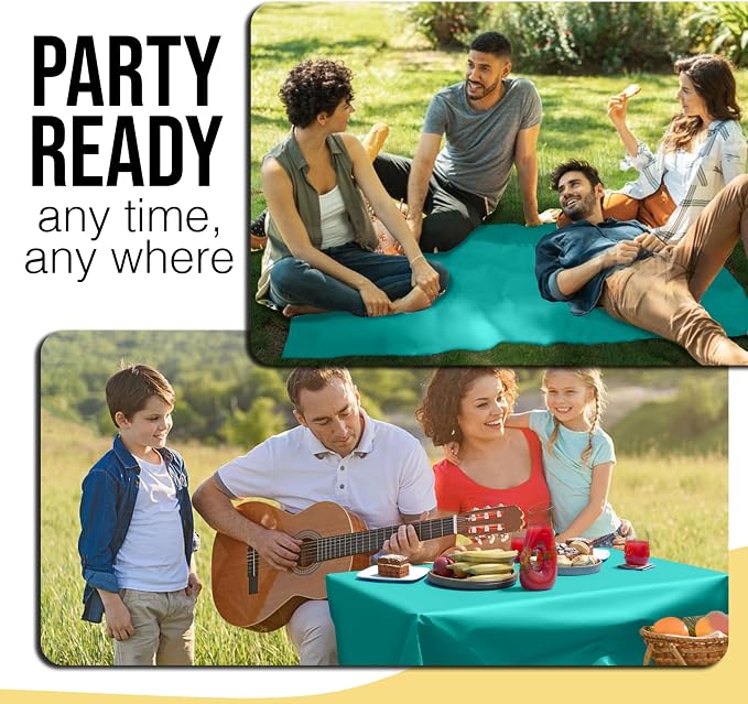 Party Solids 66% Thicker Premium Teal Plastic Table Cover Roll 40" X 100' Table Cloth Plastic Cover Roll Quality Thick Banquet Rolls Disposable Tablecloth Rolls Strong American Based Company