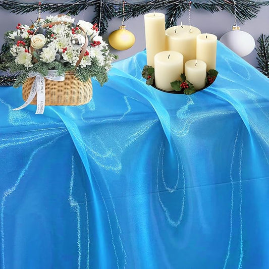 MDS Pack of 90 Yard Sheer Organza Fabric for Wedding Party Home Event Banquet Decorations, Backdrop Curtain Craft Dress Sewing Fashion DIY Crystal Organza Tulle Fabric Bolt 44” Wide - Blue