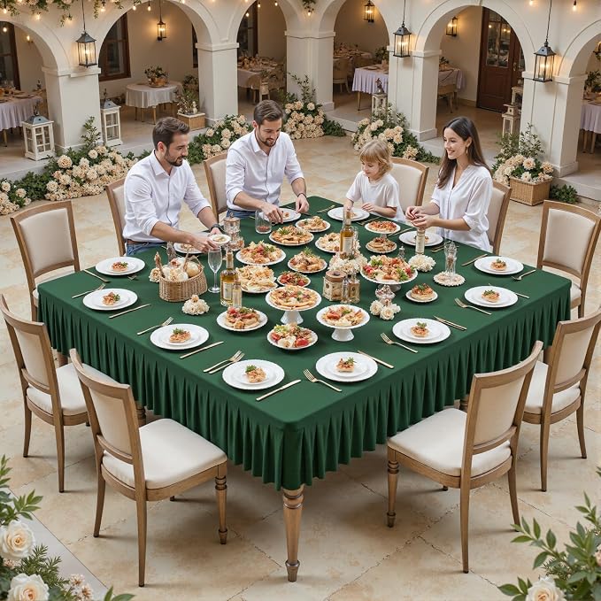 Shillance 60x60 Inch Green Spandex Square Tablecloth,Wrinkle Free Green Fitted Table Cloth for Square Tables,Washable Pleated Table Cover for Wedding Birthday Cocktail Party Buffet Dinner Camping