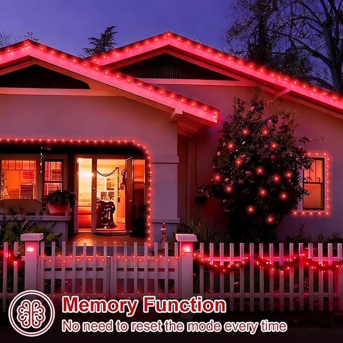 QITONG 2 Pack String Lights Battery Operated, Each 33ft 100 LED Red Christmas Lights Outdoor Waterproof, 8 Modes Clear Wire Twinkle Fairy Lights Indoor with Remote