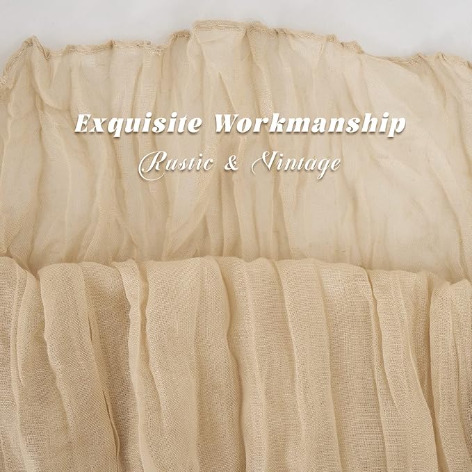 12 Pack 10Ft Beige Cheesecloth Table Runner 35 x 120 inch Boho Gauze Cheese Cloth Table Runner Vintage Rustic Sheer Runners for Wedding Bridal Shower Birthday Party Cake Table Decorations