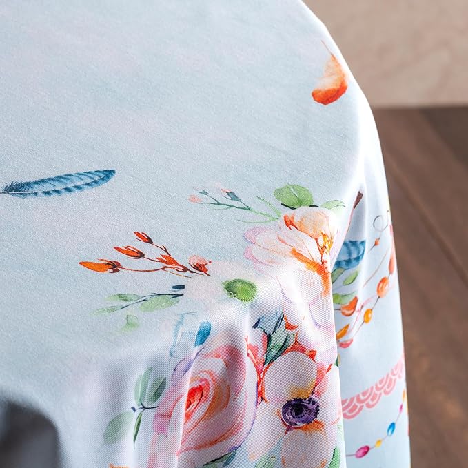 Maison d' Hermine Table Cloth Round Table 100% Cotton 69 Round Inches Tablecloth Reusable Decorative for Dining Kitchen Room Farmhouse Party Home Hotel Restaurant Spring Summer - Ibiza - Blue