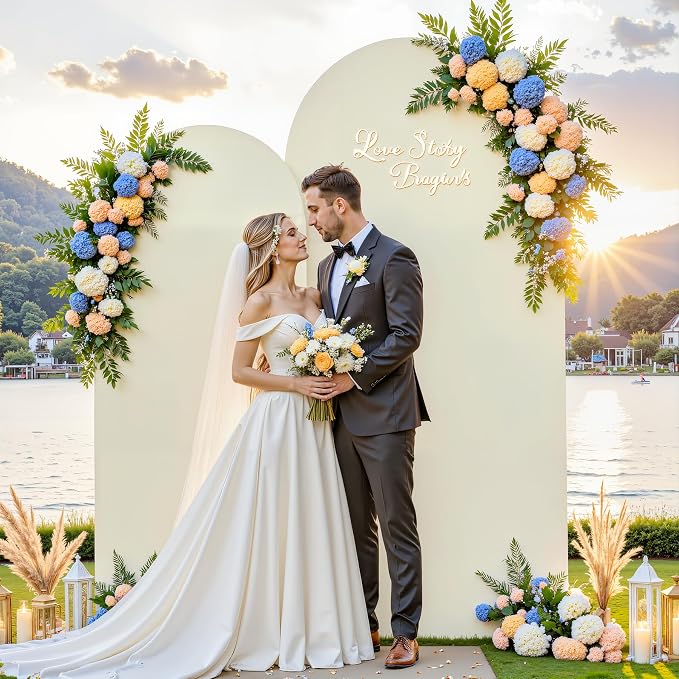 Beige Sage Green Arch Cover 7.2FT 6FT Wedding Arch Backdrop Covers Set of 2 Stretchy Spandex Balloon Arch Backdrop for Birthday Party Decor Baby Bridal Shower Anniversary Banquet Photo Background