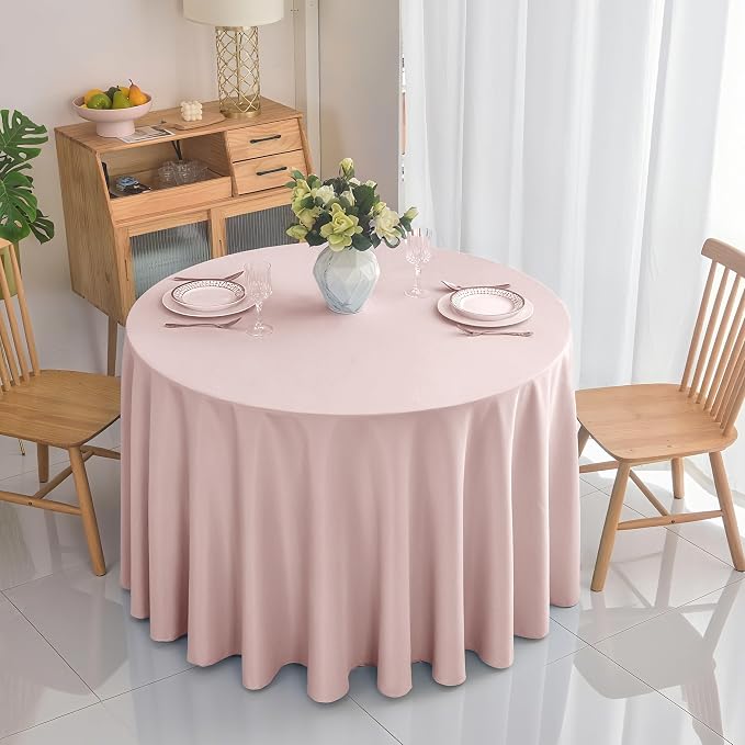 2-Pack Round 108-inch Dusty Pink Table Cloths, Solid Stain and Wrinkle Resistant Circular Tablecloth, Premium Plain Weave Polyester Fabric Table Linen Covers for Hotel, Banquet