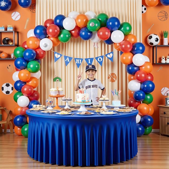 2 Pack Royal Blue 72 inch Round Spandex Tablecloth, Washable Stretchy Fitted 6FT Round Tables,Elastic Edge with Skirt, Wrinkle-Free Table Cloths for Wedding Banquet Party Birthday Buffet