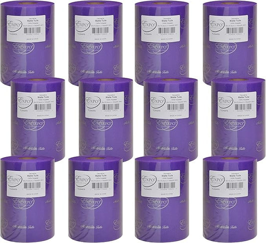 Expo International Decorative Matte Tulle, Roll/Spool of 6” X 100 Yards, Lightweight Polyester Tulle Fabric for Tutus, Costumes, and Party Decorations, Washable, Easy-to-Use, Pack of 12, Purple