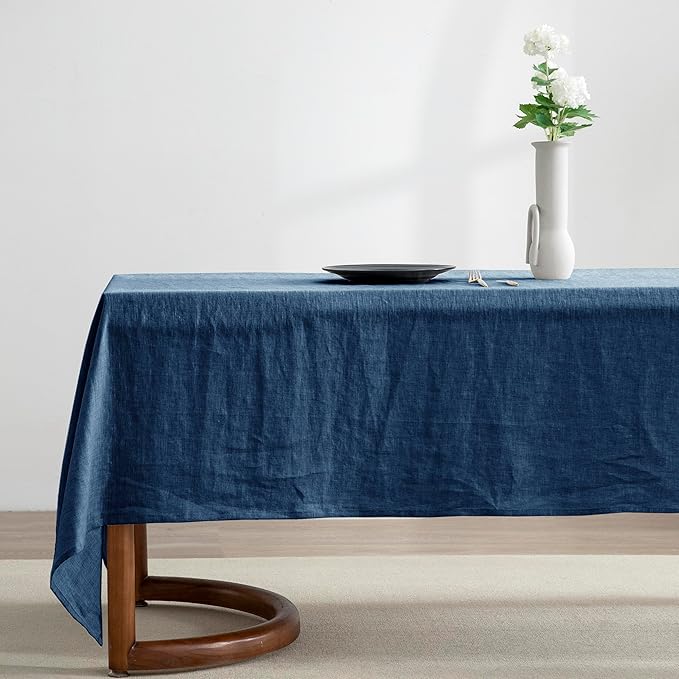 EVERLY 100% Pure Linen Rectangle Tablecloths 60x120Inches for Dining,Buffet Parties,Picnic,Events,Weddings and Restaurants,Decorative Halloween,Thanksgiving Machine Washable Tablecloths-Navy Blue