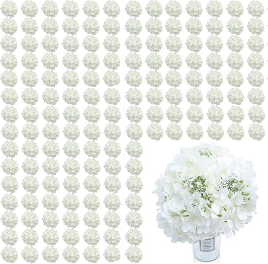 AVIVIHO 105 Pcs White Hydrangeas Artificial Flowers Bulk White Silk Flowers with Stems Realistic Fake Hydrangeas Heads DIY Floral Arrangements for Wedding Centerpieces Arch Party Home Decoration