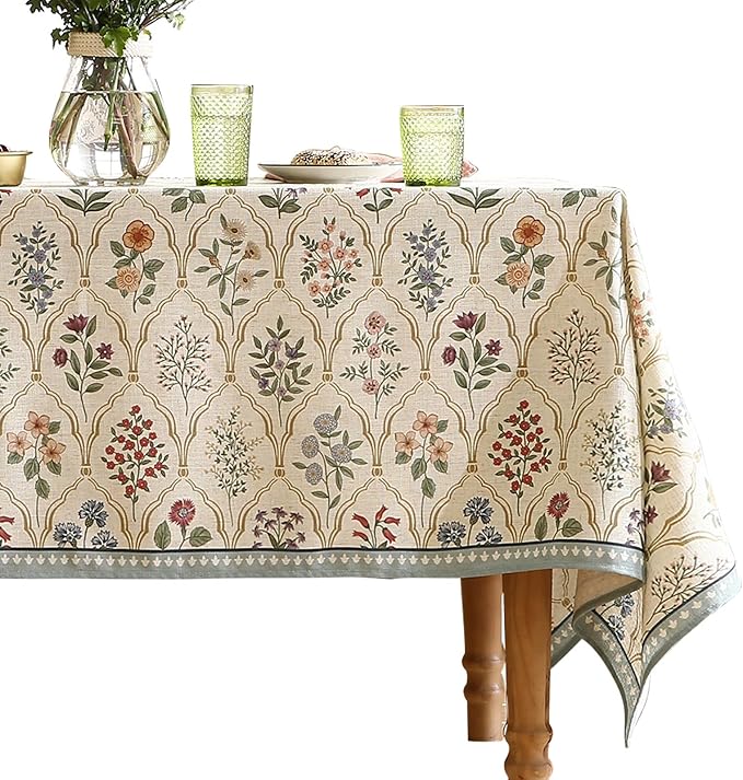 ISAENNE Designer Vintage Square Linen Tablecloth,55"x55"-Serenity B | Elegant Colorful Floral Pattern Beautiful Small Durable Heavyweight Table Cloth,Dining Room,Tea Party,Kitchen,Thanksgiving