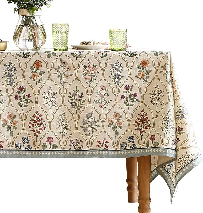 ISAENNE Designer Vintage Linen Rectangular Tablecloth,87"x55"-Serenity B | Elegant French Table Cloth Rectangle Table,Colorful Floral Pattern,Decoration,Dining Room,Tea Party,Kitchen,Thanksgiving