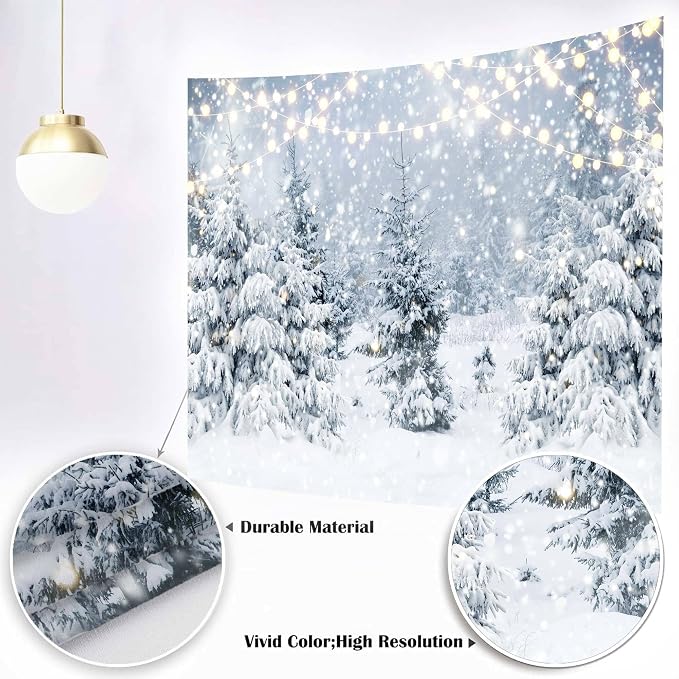 10x8ft Winter Snow Forest Backdrop Snowy Scene Wonderland Snowflake Glitter Snowy Pine Tree Photo Christmas Photography Backdrops Winter Landscape Forest New Year Holiday Party Decoration Banner