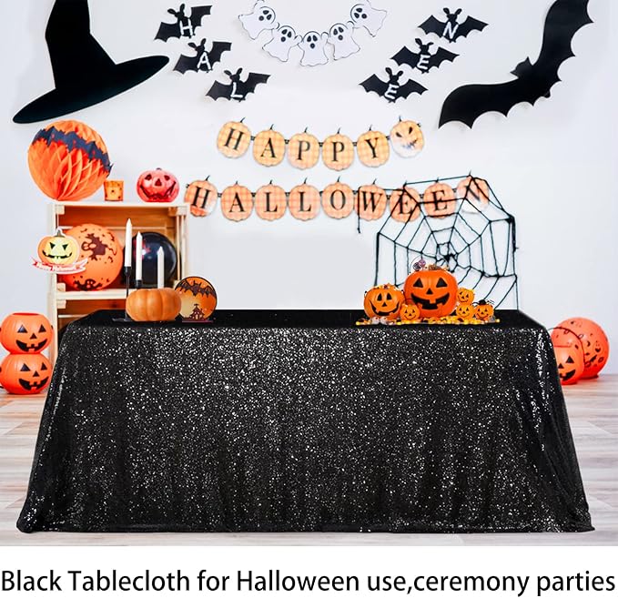B-COOL 60x102-inch Black Sequin Table Linens Halloween Tablecloth Seamless Glitter Tablecloth Wedding Sequin Tablecloth