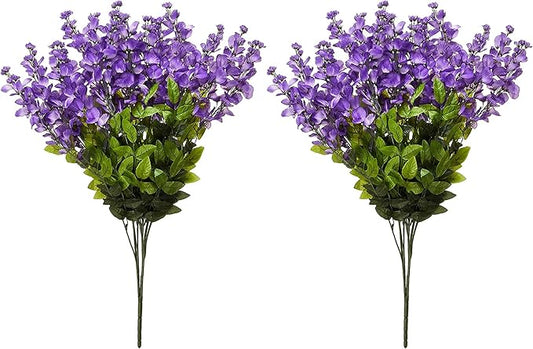 Admired by Nature 2pcs of 15 Stem Artificial Flowers Wisteria Hanging Plants Flowers for Outdoor, Fake Hanging Plant Baskets for Home Decor Wedding Garden Cemetery Flowers for Grave, Lavender