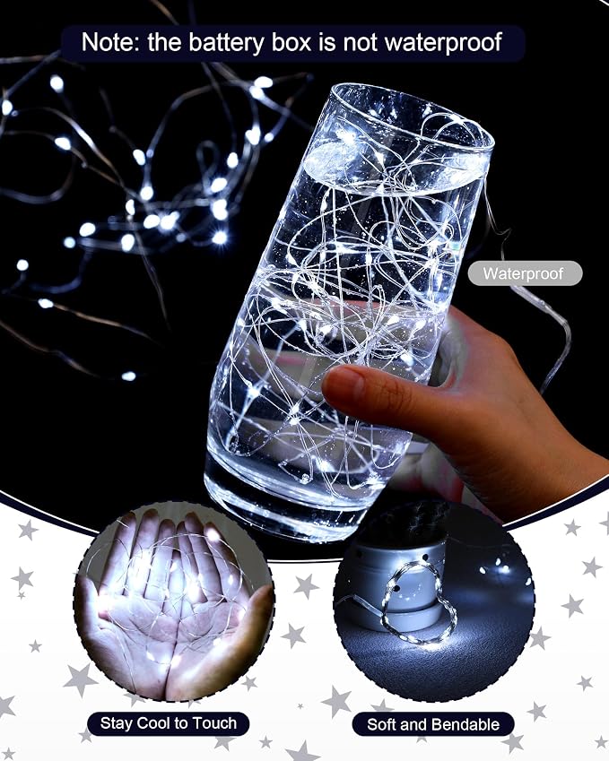 Riakrum 50 Pack 16.4 ft 50 LED Fairy Lights Battery Operated, Christmas Tiny String Lights Bulk Starry Light Waterproof for Mason Jars Wedding Party Xmas Centerpiece Table Decor, White