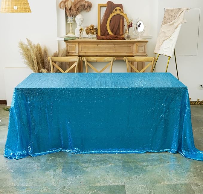Sequin Tablecloth 60"x102" Baby Blue Wedding Party Bridal Shower Sweetheart Rectangular