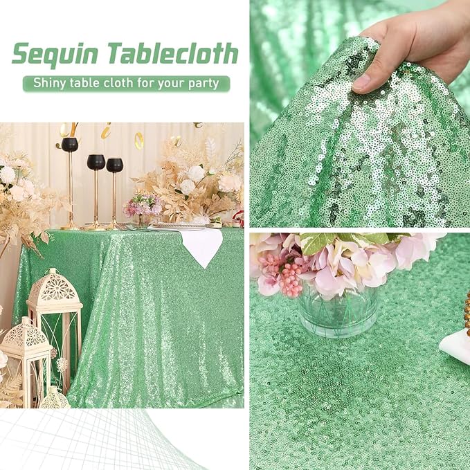 Eternal Beauty Mint Green Tablecloth, 90x132 Inch Square Rectangle Table Cover for Cake Dessert Exhibition Party Birthday Events