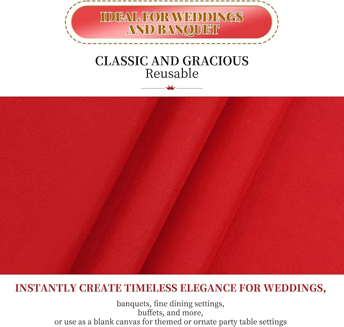 fani 10 Pack 60 x 102 Inch Tablecloth, Red Polyester Tablecloth for 6 Ft Rectangle Tables, Stain and Wrinkle Resistant Washable Fabric Table Cover for Wedding Party Dining Buffet Parties or Camping