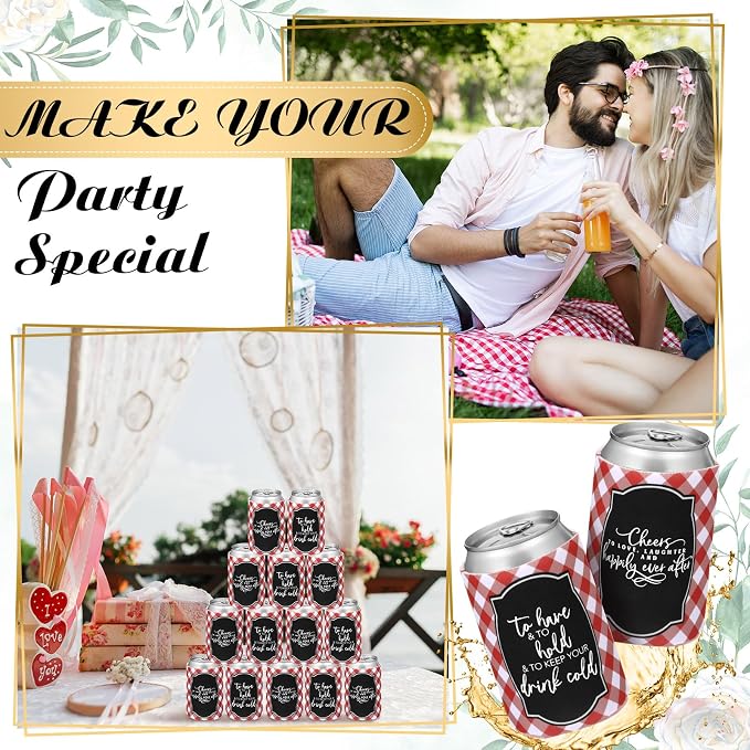 Qinyoung 50 Pieces I Do BBQ Party Decorations Wedding Can Cooler Sleeves Bulk BBQ Party Favors for Guests Cheers to Love Laughter and Happily Ever After Rehearsal Dinner Decorations for Wedding Shower