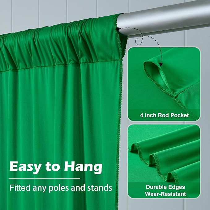 30 ft x 10ft Wrinkle Free Green Backdrop Curtain for Parties, 6 Panels 5x10ft Silky Polyester Green Backdrop Drapes Photo Back Drop Cloth for Wedding Birthday Baby Shower Photography Background
