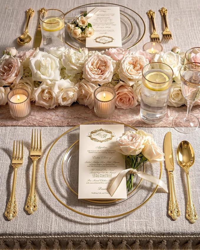 bUCLA HEAVYWEIGHT 150PCS Gold Plastic Silverware Disposable - Extra Heavy Duty Plastic Cutlery - Gold Disposable Utensils Set - Include 50 Knives, 50 Forks,50 Spoons for Party & Special Moments