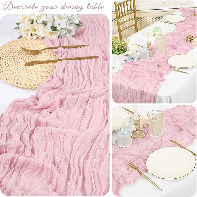 20 Pack Cheesecloth Table Runner 17 x 108 inch Long Boho Gauze Table Runners Semi Sheer Table Runner for Wedding Decor, Baby Shower, Birthday Party, Banquet (Light Pink)