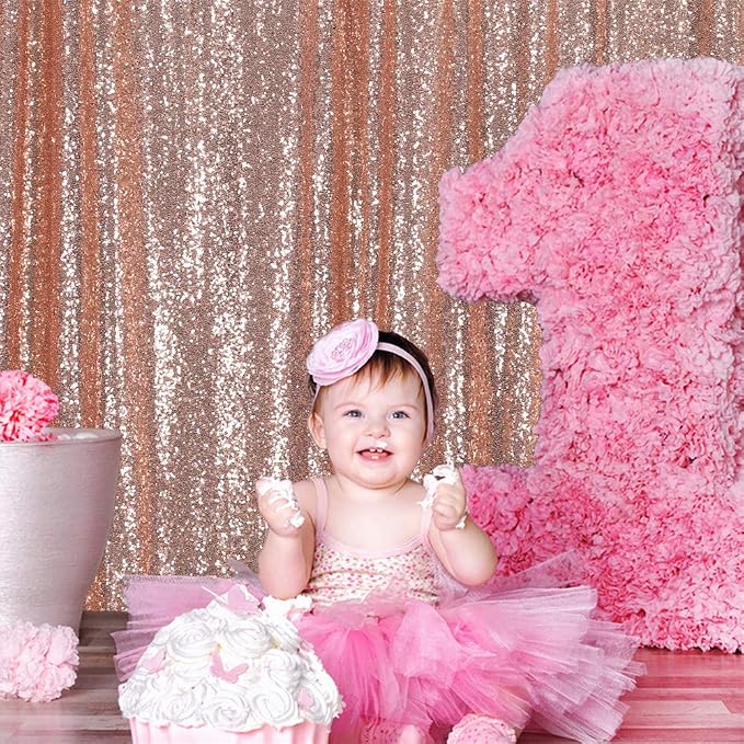 Eternal Beauty Rose Gold Sequin Backdrop, 6x8 Ft Glitter Background Curtains for Mother's Day Shimmer Photography Party Wedding Birthday Back Drop Decor