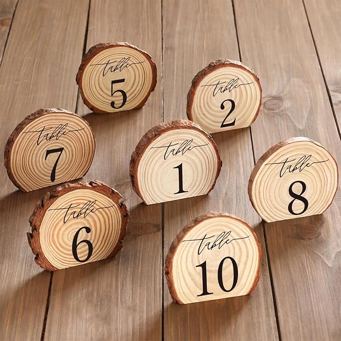 Novabright 11 Pcs Wooden Wedding Table Numbers 1-10, Wooden Restaurant Table Numbers Centerpieces Decoration for Weddings, Reception, Special Events, and Restaurant Use