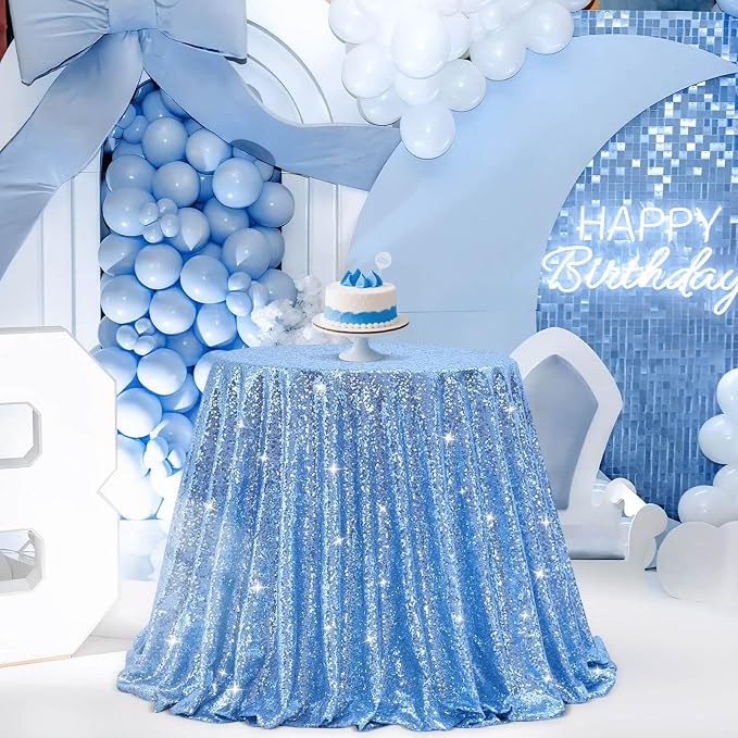 B-COOL Round Sequin Tablecloth Party Decorations: 90 Inch Table Cloth Sequined Fabric Overlay for Indoor Outdoor Dining Parties