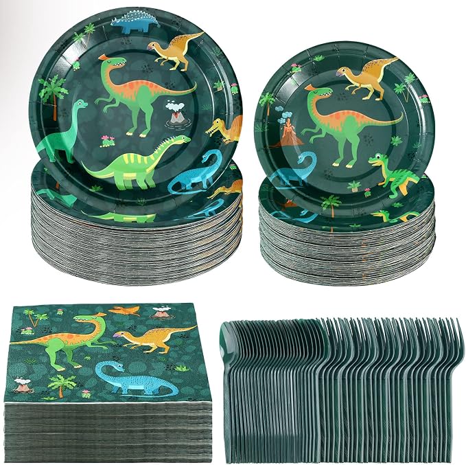 Yingzhao 240 Pcs Three Rex Birthday Decorations Boy Party Set, 3 Rex Birthday Decorations Boys, Serves 40 Guests, for Dinosaur Theme 3rd Party Supplies