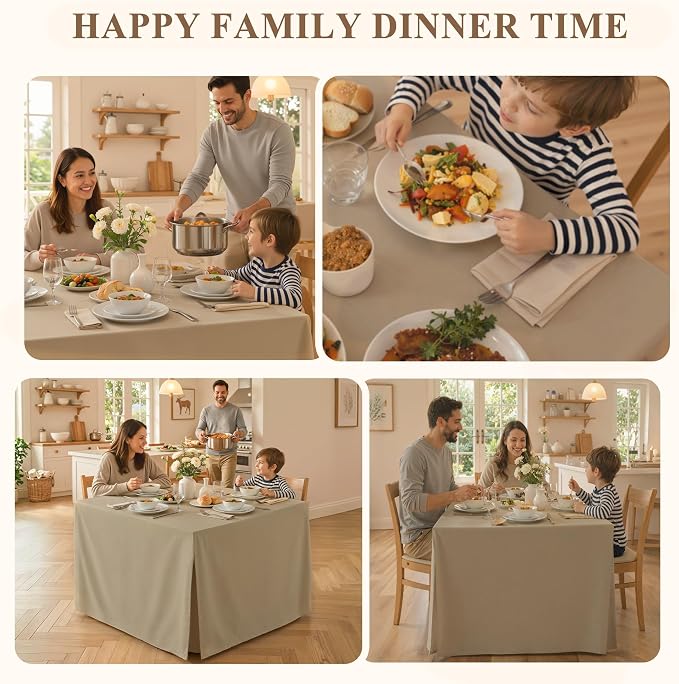Shillance 4 Pack Khaki Square Tablecloth for 34x34 Inch Card Table Cover Waterproof Oil-Proof Spill-Proof Polyester Square Fitted Tablecloth for Wedding Parties Display Trade Show