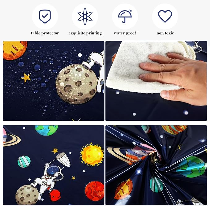 Oudain 6 Pcs Space Tablecloth Decorations Plastic Galaxy Table Cloth Space Theme Birthday Party Supplies for Boy Spaceship Planet Astronaut Rockets Disposable Table Covers, 54 x 108 Inch