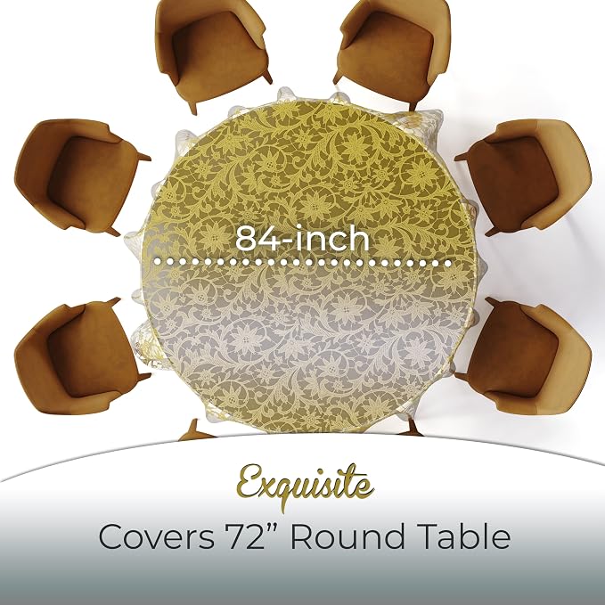 Exquisite Lace Table Cloth Round Table Plastic 12-Pack Lace Tablecloth 84 | Clear & Gold Floral Tablecloth Disposable | Wild Flower Party Decorations & Party Supplies
