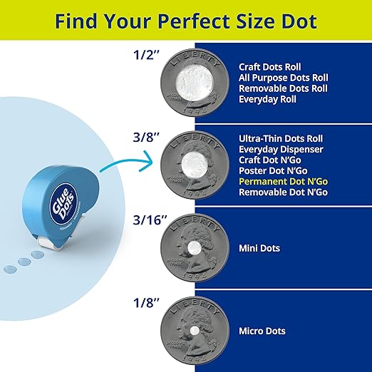 Glue Dots 6-Ct. Dot N' Go Dispenser Set, 200 (.375'') Permanent Dots Each (11346)