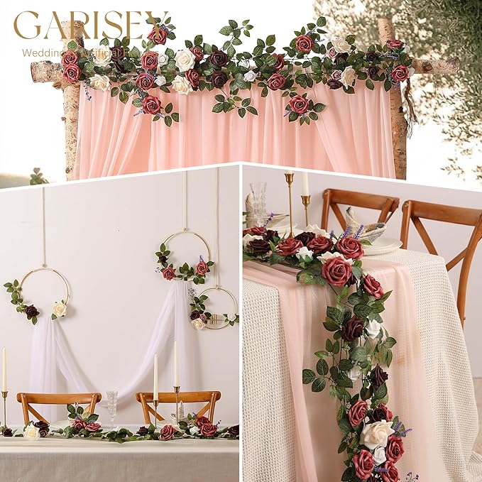 5FT Artificial Rose Flower Burgundy Fake Floral Garland for Wedding Ceremony Backdrop Arch Flowers Table Centerpieces Decorations
