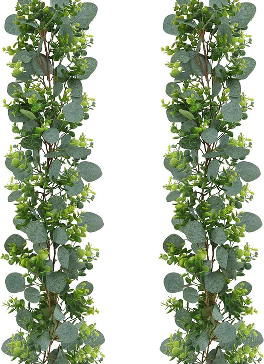 JPSOR 2pcs Artificial Eucalyptus Garland Total 13.2ft Greenery Garland Fake Eucalyptus Leaves for Wedding Arch Farmhouse Mantle Table Runner Centerpiece Home Party Decor