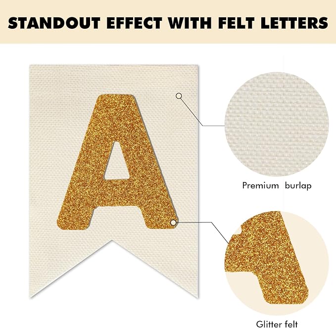Custom Banner Kit, 28 Burlap Banner with 97 Felt Letters, Make Your Own Diy Customizable Kit for Birthday Wedding Party Decorations
