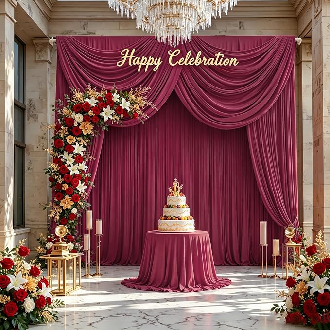 Gallety Red Backdrop Curtain for Wedding, Polyester Photography Backdrop Drapes - 30FT x 10FT Photobooth Backdrop Curtains for Celebration,Birthday,Event,Graduation Party Decorations