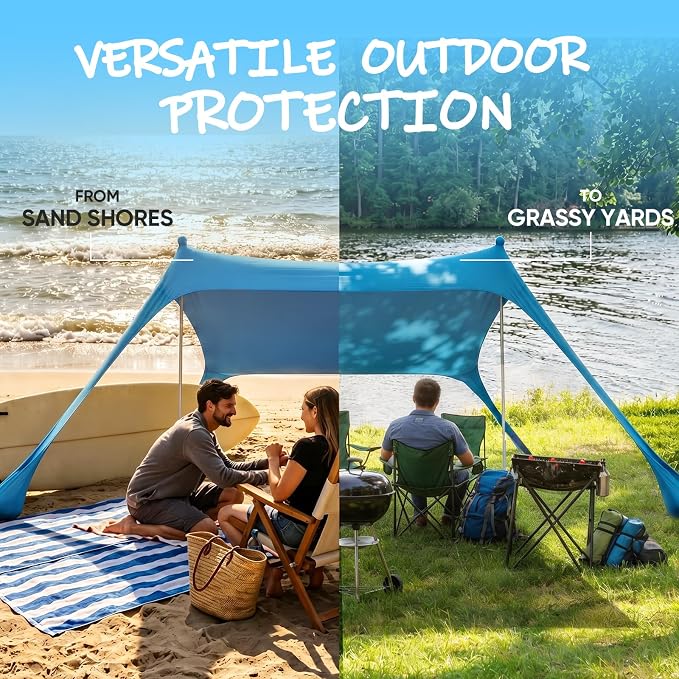 Sekey Aluminum Beach Shade Sun Shelter UPF 50+ - 6.5x6.5 FT Portable Beach Canopy with Windproof Rope & Stability Poles, Easy Setup Outdoor Tent for Camping, Backyard, Fishing, Picnics