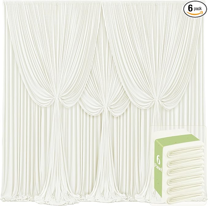 6 Panels Ivory Backdrop Curtains for Wedding Party Wrinkle Free Backdrops Curtain Drapes Fabric Decorations Photo Back Drop Cloth for Baby Shower Photography Stage Reception 30ft(W) x 12ft(H)