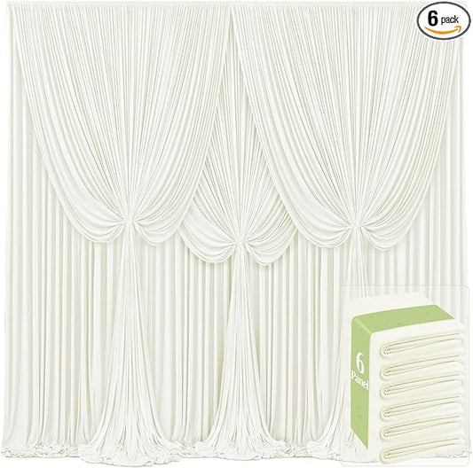6 Panels Ivory Backdrop Curtains for Wedding Party Wrinkle Free Backdrops Curtain Drapes Fabric Decorations Photo Back Drop Cloth for Baby Shower Photography Stage Reception 30ft(W) x 12ft(H)