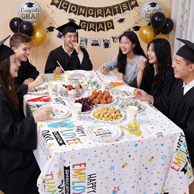 LemonRoad 452 Pcs Employee Appreciation Decoration for 50, Employee Teacher Appreciation Paper Plates Napkins Cups Tablecloth Set for Administrative Professional Day Thank You Staff Nurse Party Supply