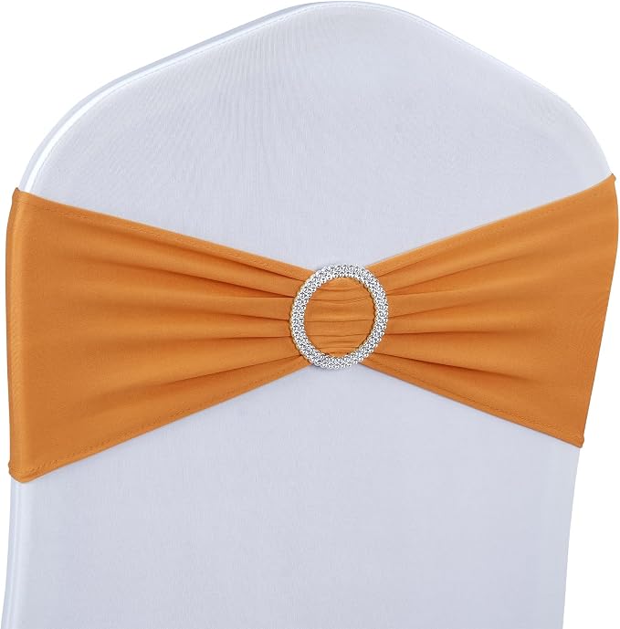 Spandex Chair Sashes Bows - Babenest 30PCS Premium Stretch Chair Cover Band with Buckle Slider Universal Elastic Chair Ties for Wedding Party Ceremony Reception Banquet Decoration (Orange)