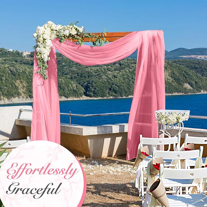 Cheesecloth Table Runner 8 Pack – 35x120 Inch (10ft) Boho Rustic Gauze Cloth Runners – Crinkle Polyester Table Decor for Wedding, Baby Shower, Bridal Shower, Birthday Party and More (Pink)