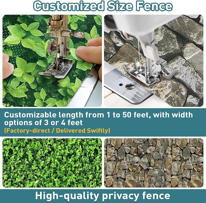 Shade&Beyond 3' X 7' Privacy Fence Screen Customized 450 GSM PVC Printed Privacy Fence with Zip Ties for Courtyards, Pools, Balconies-Green Leaves