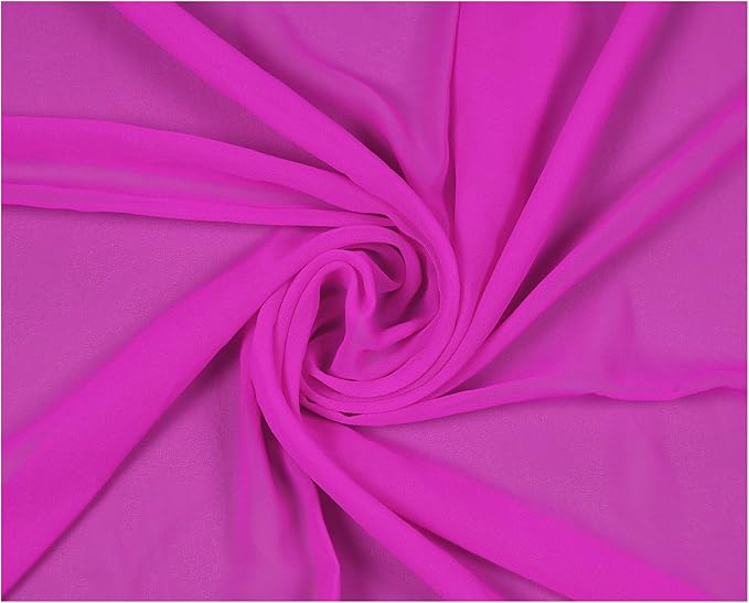 MDS Pack of 5 Yard Chiffon Fabric, Sheer Soft Draping Fabric Bolt for Wedding Party Backdrop Arch Decoration, Apparel Bridal Dress Sewing DIY Crafts Solid Gauze Fabrics 44” Wide - Hot Pink